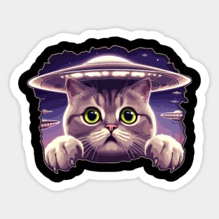 Funny Cat Selfie With UFOs Behind Sticker